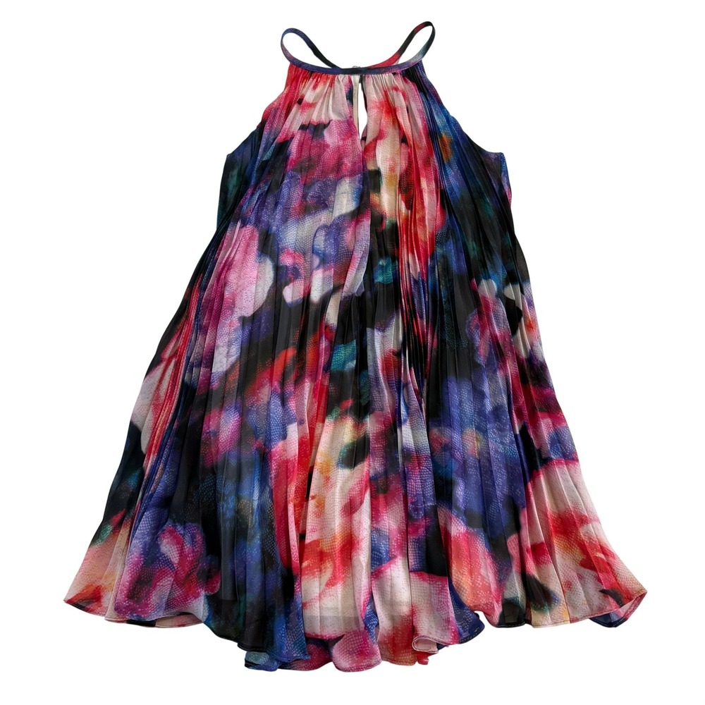 Maggy London Women's Size 2 Pleated Halter Trapeze Dress Floral Print Polyester